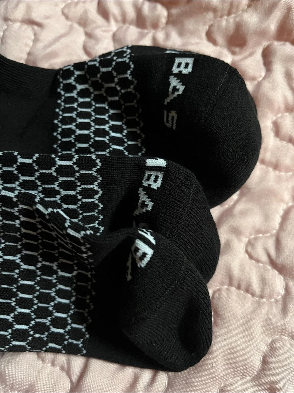 Black Athletic Ankle Socks with White Hex Accent - bombas